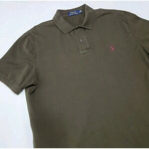 Ralph Lauren Polo‎ Mens Shirt Size Large Brown Short Sleeve Burgundy Pony